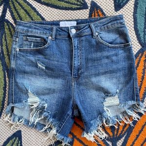 Risen High-Rise Distressed Jean Shorts in Size XL